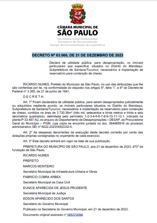 Piscinão Lauzane Desapropriação Projeto